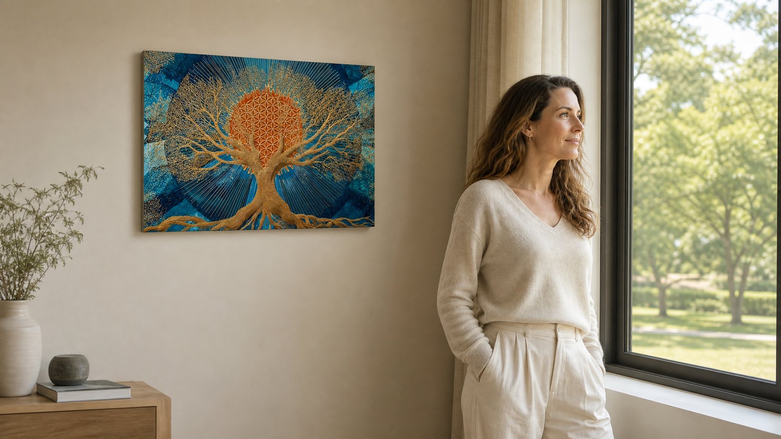 Ungenutzte Yogamatte zusammengerollt in einer Zimmerecke